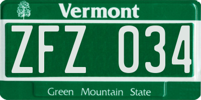 VT license plate ZFZ034