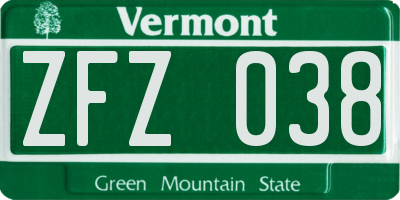 VT license plate ZFZ038