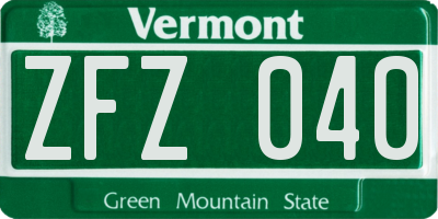 VT license plate ZFZ040