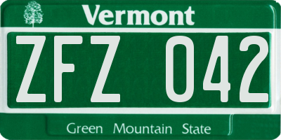 VT license plate ZFZ042