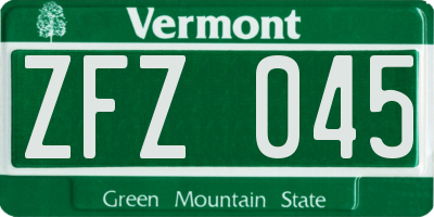 VT license plate ZFZ045