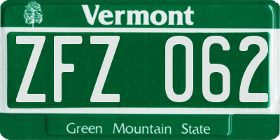 VT license plate ZFZ062