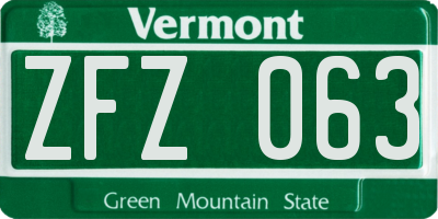 VT license plate ZFZ063