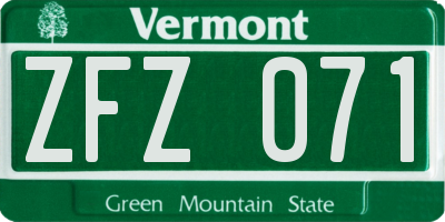 VT license plate ZFZ071