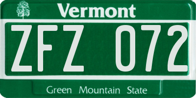 VT license plate ZFZ072