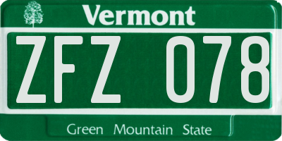 VT license plate ZFZ078