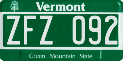 VT license plate ZFZ092