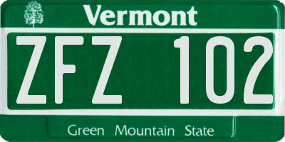 VT license plate ZFZ102