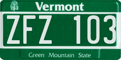 VT license plate ZFZ103