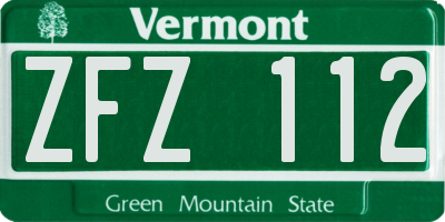 VT license plate ZFZ112