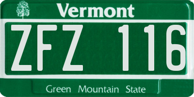 VT license plate ZFZ116