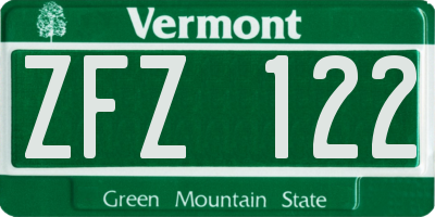 VT license plate ZFZ122