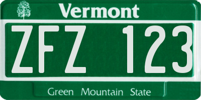 VT license plate ZFZ123