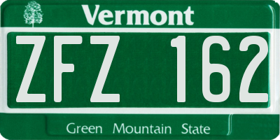 VT license plate ZFZ162