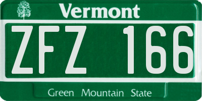 VT license plate ZFZ166