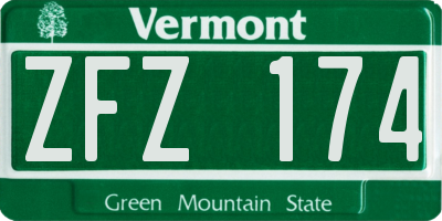 VT license plate ZFZ174