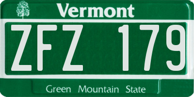 VT license plate ZFZ179