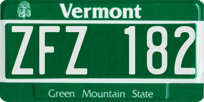 VT license plate ZFZ182