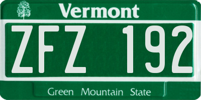 VT license plate ZFZ192
