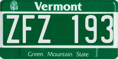 VT license plate ZFZ193