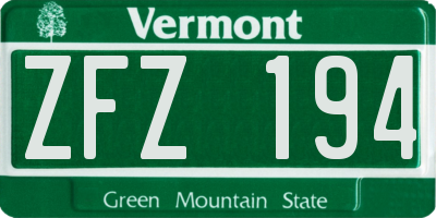 VT license plate ZFZ194
