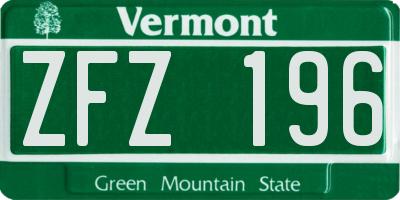 VT license plate ZFZ196