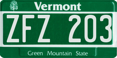 VT license plate ZFZ203