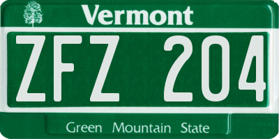 VT license plate ZFZ204