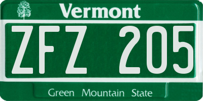 VT license plate ZFZ205
