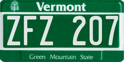 VT license plate ZFZ207