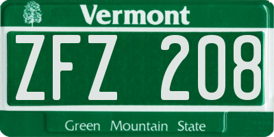 VT license plate ZFZ208