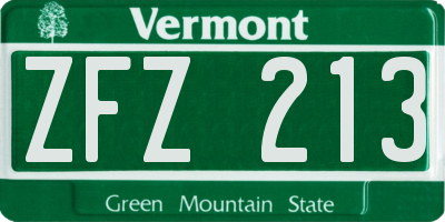 VT license plate ZFZ213
