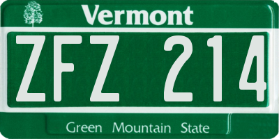 VT license plate ZFZ214