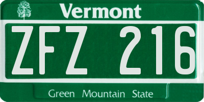 VT license plate ZFZ216