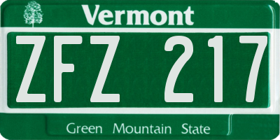 VT license plate ZFZ217