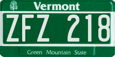 VT license plate ZFZ218