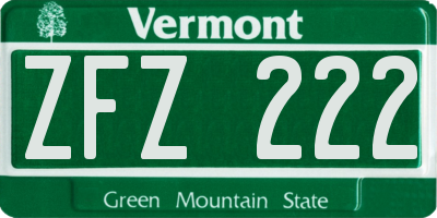 VT license plate ZFZ222