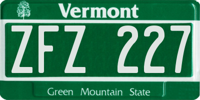 VT license plate ZFZ227