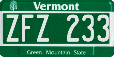 VT license plate ZFZ233