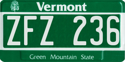 VT license plate ZFZ236