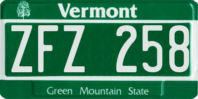 VT license plate ZFZ258