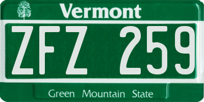 VT license plate ZFZ259