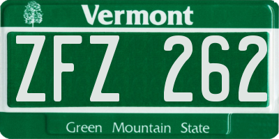 VT license plate ZFZ262