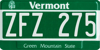 VT license plate ZFZ275