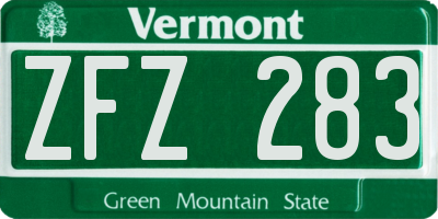 VT license plate ZFZ283