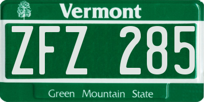 VT license plate ZFZ285