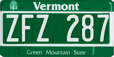 VT license plate ZFZ287