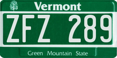 VT license plate ZFZ289