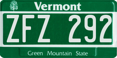 VT license plate ZFZ292