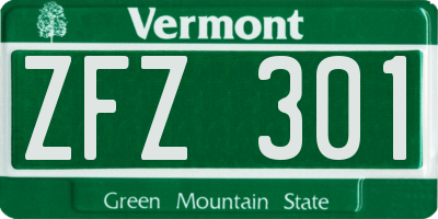 VT license plate ZFZ301